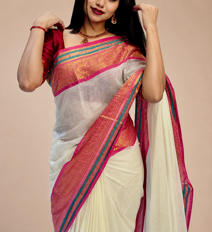 Mul mul Cotton Saree- Kanchi Border- MM704