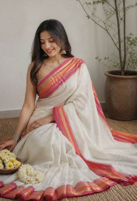 Mul Mul Cotton Saree- Kasavu Border- MM706