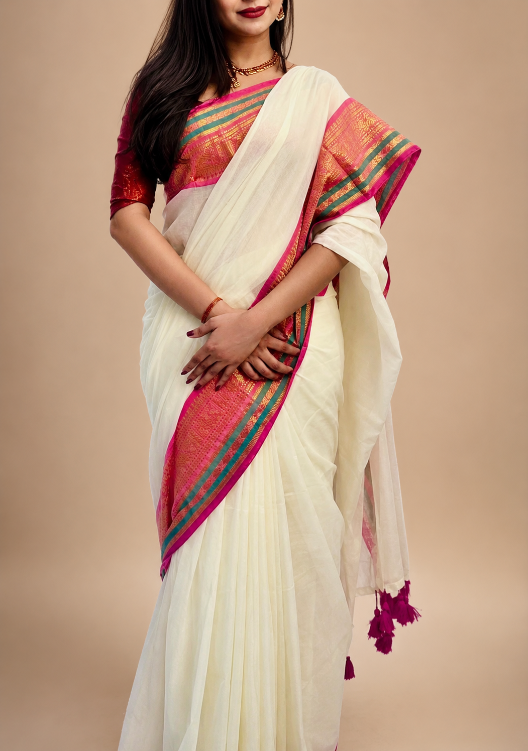 Mul mul Cotton Saree- Kanchi Border- MM704