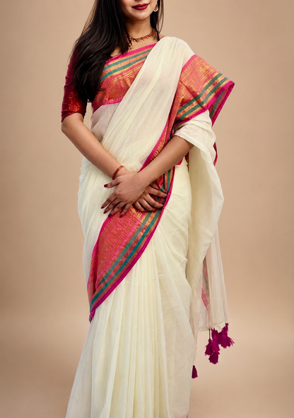 Mul mul Cotton Saree- Kanchi Border- MM704