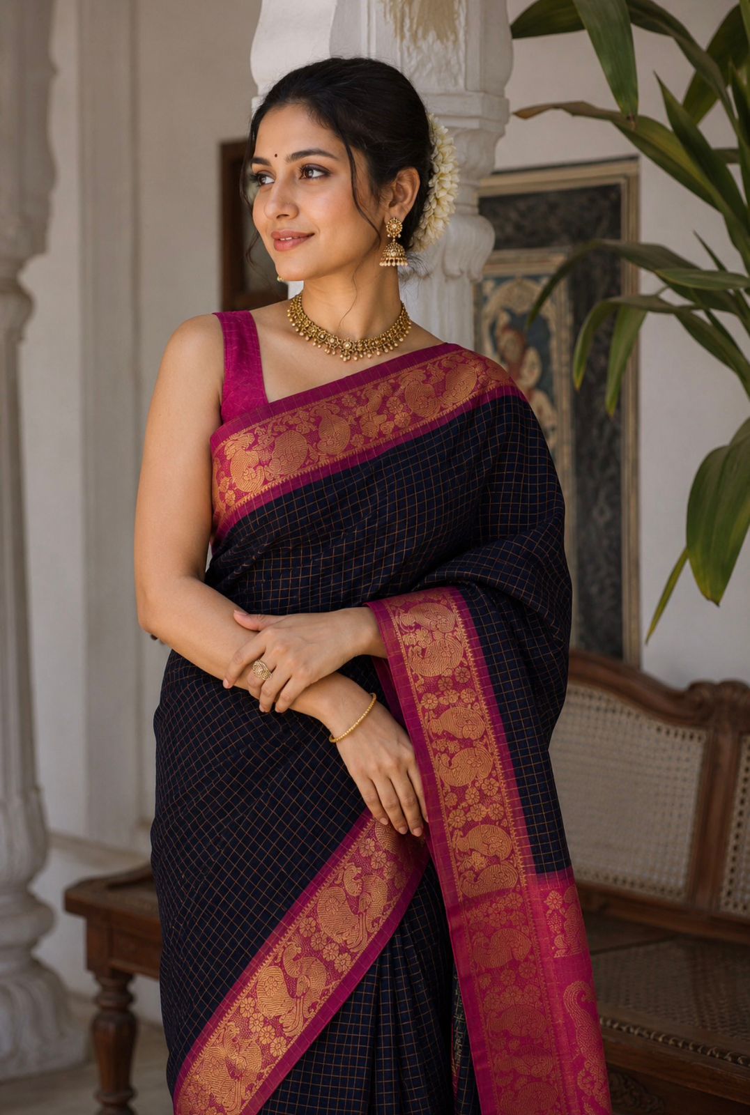 Chettinad Check Kanchi Cotton Saree- C603