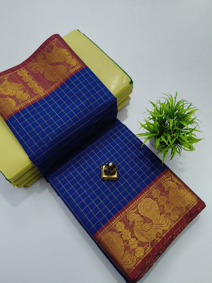 Chettinad Check Kanchi Cotton Saree- C603